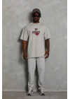 ERKEK Oversize Baskılı Bisiklet Yaka T-Shirt - Gri