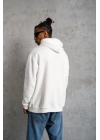 Erkek Oversize Kapüşonlu Sweatshirt – Beyaz Renk Üç İplik İçi Pamuklu Kanguru Cepli Baskılı Hoodie Rahat Kalıp Kışlık Günlük Kombinlere Uygun - Beyaz