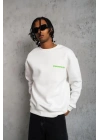 Erkek Oversize Sweatshirt – Beyaz Renk  Ön Ve Sırt Baskılı, Üç İplik İçi Pamuklu Kumaş, Rahat Kalıp, Ribanalı Kışlık Sweat  Winagain Polizei Serisi - Beyaz