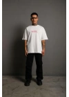 Erkek Oversize Tişört – Beyaz 24/1 Penye Kumaş, Bisiklet Yaka, Ön - Arka Baskılı, Streetwear Tarzı Rahat Büyük Kalıp T-Shirt- Beyaz