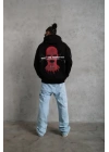 Erkek Oversize Üç İplik Kapüşonlu Sweatshirt – Siyah “Don’t Be Terrified” Ön, Sırt Ve Kol Baskılı, Kanguru Cepli, Ribanalı Rahat Model- Siyah