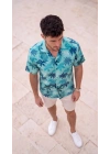Erkek Palmiye Desenli Kısa Kollu Hawai Gömlek