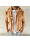 Erkek Pelüş Polar Hırka Gömlek – Yakalı, İlik Düğmeli, Göğüs Cepli, Yumuşak Dokulu Kışlık Regular Fit Rahat Günlük Model - Açık Kahve