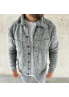 Erkek Pelüş Polar Hırka Gömlek – Yakalı, İlik Düğmeli, Göğüs Cepli, Yumuşak Dokulu Kışlık Regular Fit Rahat Günlük Model - Gri