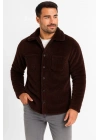 Erkek Pelüş Polar Hırka Gömlek – Yakalı, İlik Düğmeli, Göğüs Cepli, Yumuşak Dokulu Kışlık Regular Fit Rahat Günlük Model - Kahverengi