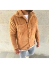 Erkek Pelüş Polar Hırka Gömlek – Yakalı, İlik Düğmeli, Göğüs Cepli, Yumuşak Dokulu Kışlık Regular Fit Rahat Günlük Model - Açık Kahve