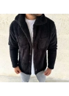 Erkek Pelüş Polar Hırka Gömlek – Yakalı, İlik Düğmeli, Göğüs Cepli, Yumuşak Dokulu Kışlık Regular Fit Rahat Günlük Model - Siyah