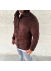 Erkek Pelüş Polar Hırka Gömlek – Yakalı, İlik Düğmeli, Göğüs Cepli, Yumuşak Dokulu Kışlık Regular Fit Rahat Günlük Model - Kahverengi