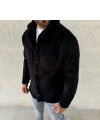 Erkek Pelüş Polar Hırka Gömlek – Yakalı, İlik Düğmeli, Göğüs Cepli, Yumuşak Dokulu Kışlık Regular Fit Rahat Günlük Model - Siyah