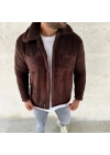 Erkek Pelüş Polar Hırka Gömlek – Yakalı, İlik Düğmeli, Göğüs Cepli, Yumuşak Dokulu Kışlık Regular Fit Rahat Günlük Model - Kahverengi