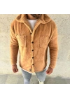 Erkek Pelüş Polar Hırka Gömlek – Yakalı, İlik Düğmeli, Göğüs Cepli, Yumuşak Dokulu Kışlık Regular Fit Rahat Günlük Model - Açık Kahve