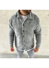 Erkek Pelüş Polar Hırka Gömlek – Yakalı, İlik Düğmeli, Göğüs Cepli, Yumuşak Dokulu Kışlık Regular Fit Rahat Günlük Model - Gri