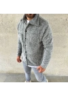 Erkek Pelüş Polar Hırka Gömlek – Yakalı, İlik Düğmeli, Göğüs Cepli, Yumuşak Dokulu Kışlık Regular Fit Rahat Günlük Model - Gri