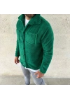 Erkek Pelüş Polar Hırka Gömlek – Yakalı, İlik Düğmeli, Göğüs Cepli, Yumuşak Dokulu Kışlık Regular Fit Rahat Günlük Model - Çimen Yeşili