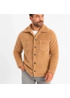 Erkek Pelüş Polar Hırka Gömlek – Yakalı, İlik Düğmeli, Göğüs Cepli, Yumuşak Dokulu Kışlık Regular Fit Rahat Günlük Model - Açık Kahve