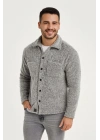 Erkek Pelüş Polar Hırka Gömlek – Yakalı, İlik Düğmeli, Göğüs Cepli, Yumuşak Dokulu Kışlık Regular Fit Rahat Günlük Model - Gri