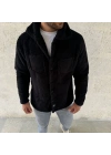 Erkek Pelüş Polar Hırka Gömlek – Yakalı, İlik Düğmeli, Göğüs Cepli, Yumuşak Dokulu Kışlık Regular Fit Rahat Günlük Model - Siyah