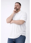 Erkek Pike Kumaş Düğmeli Yaka Battal Büyük Beden Günlük Kısa Kol Tişört T-shirt - Beyaz
