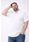 Erkek Pike Kumaş Düğmeli Yaka Battal Büyük Beden Günlük Kısa Kol Tişört T-shirt - Beyaz