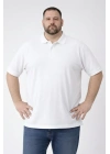 Erkek Pike Kumaş Düğmeli Yaka Battal Büyük Beden Günlük Kısa Kol Tişört T-shirt - Beyaz