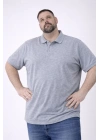 Erkek Pike Kumaş Düğmeli Yaka Battal Büyük Beden Günlük Kısa Kol Tişört T-shirt - Gri