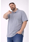 Erkek Pike Kumaş Düğmeli Yaka Battal Büyük Beden Günlük Kısa Kol Tişört T-shirt - Gri
