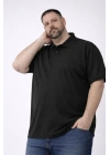 Erkek Pike Kumaş Düğmeli Yaka Battal Büyük Beden Günlük Kısa Kol Tişört T-shirt - Siyah