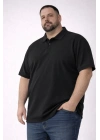Erkek Pike Kumaş Düğmeli Yaka Battal Büyük Beden Günlük Kısa Kol Tişört T-shirt - Siyah