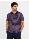 Erkek Pike Kumaş Gül Kurusu Çizgili Polo Yaka Tişört Kısa Kol T-Shirt - Siyah