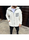 Erkek Polar Fermuarlı Sweatshirt – Kapüşonsuz, Cepli, Yumuşak Dokulu, Oversize Rahat Kalıp, Kışlık Sıcak Tutan Fermuarlı Üst - Beyaz