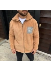Erkek Polar Fermuarlı Sweatshirt – Kapüşonsuz, Cepli, Yumuşak Dokulu, Oversize Rahat Kalıp, Kışlık Sıcak Tutan Fermuarlı Üst - Kahverengi