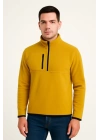 Erkek Polar Kazak – Dik Yaka, Yarım Fermuarlı, Fermuarlı Göğüs Cepli, Siyah Biyeli, Kışlık Rahat Regular Fit Günlük Model - Sarı