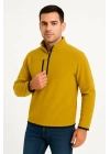 Erkek Polar Kazak – Dik Yaka, Yarım Fermuarlı, Fermuarlı Göğüs Cepli, Siyah Biyeli, Kışlık Rahat Regular Fit Günlük Model - Sarı