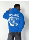 Erkek Premium Baskılı Kapşonlu Sweatshirt Üç İplik İçi Pamuklu Kanguru Cepli - Saks Mavisi