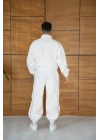 Erkek Premium Parçalı Eşofman Takım - Dik Yaka Fermuarlı Biyeli Sweatshirt Lastik Paça Alt, Oversize 3 Iplik Şardonlu - Beyaz