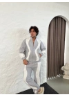 Erkek Premium Parçalı Eşofman Takım - Dik Yaka Fermuarlı Sweatshirt, - Gri