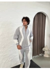 Erkek Premium Parçalı Eşofman Takım - Dik Yaka Fermuarlı Sweatshirt, - Gri