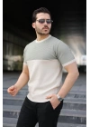 Erkek Renk Bloklu Bisiklet Yaka Kısa Kollu Triko Tişört