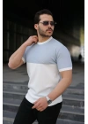 Erkek Renk Bloklu Bisiklet Yaka Kısa Kollu Triko Tişört