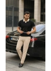 Erkek Renkli Yakalı File Desenli Kısa Kollu Tişört