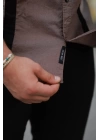 Erkek şerit Detaylı Uzun Kollu Pamuklu Keten Gömlek