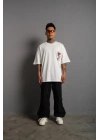 Erkek Sırt Baskılı A Kalite Oversize T-shirt - Beyaz