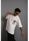Erkek Sırt Baskılı A Kalite Oversize T-shirt - Beyaz