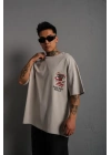 Erkek Sırt Baskılı A Kalite Oversize T-shirt - Gri