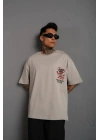 Erkek Sırt Baskılı A Kalite Oversize T-shirt - Gri