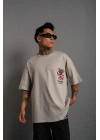 Erkek Sırt Baskılı A Kalite Oversize T-shirt - Gri