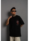 Erkek Sırt Baskılı A Kalite Oversize T-shirt - Siyah
