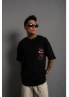Erkek Sırt Baskılı A Kalite Oversize T-shirt - Siyah