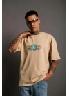 Erkek Sırt Baskılı T-shirt - Bej