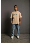 Erkek Sırt Baskılı T-shirt - Bej